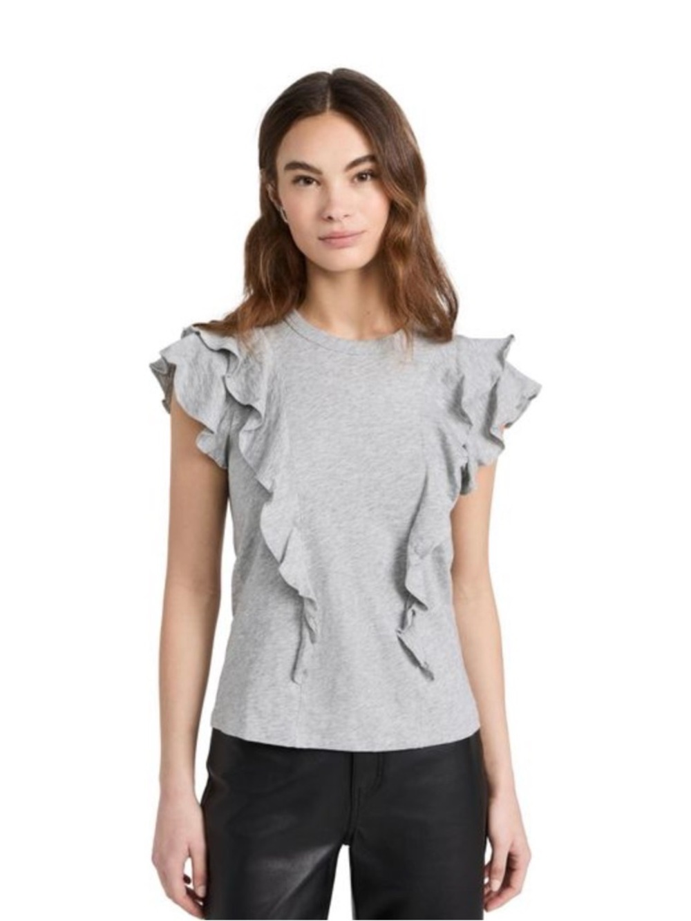 Veronica Beard Gray Ruffle Short Sleeve Tee
